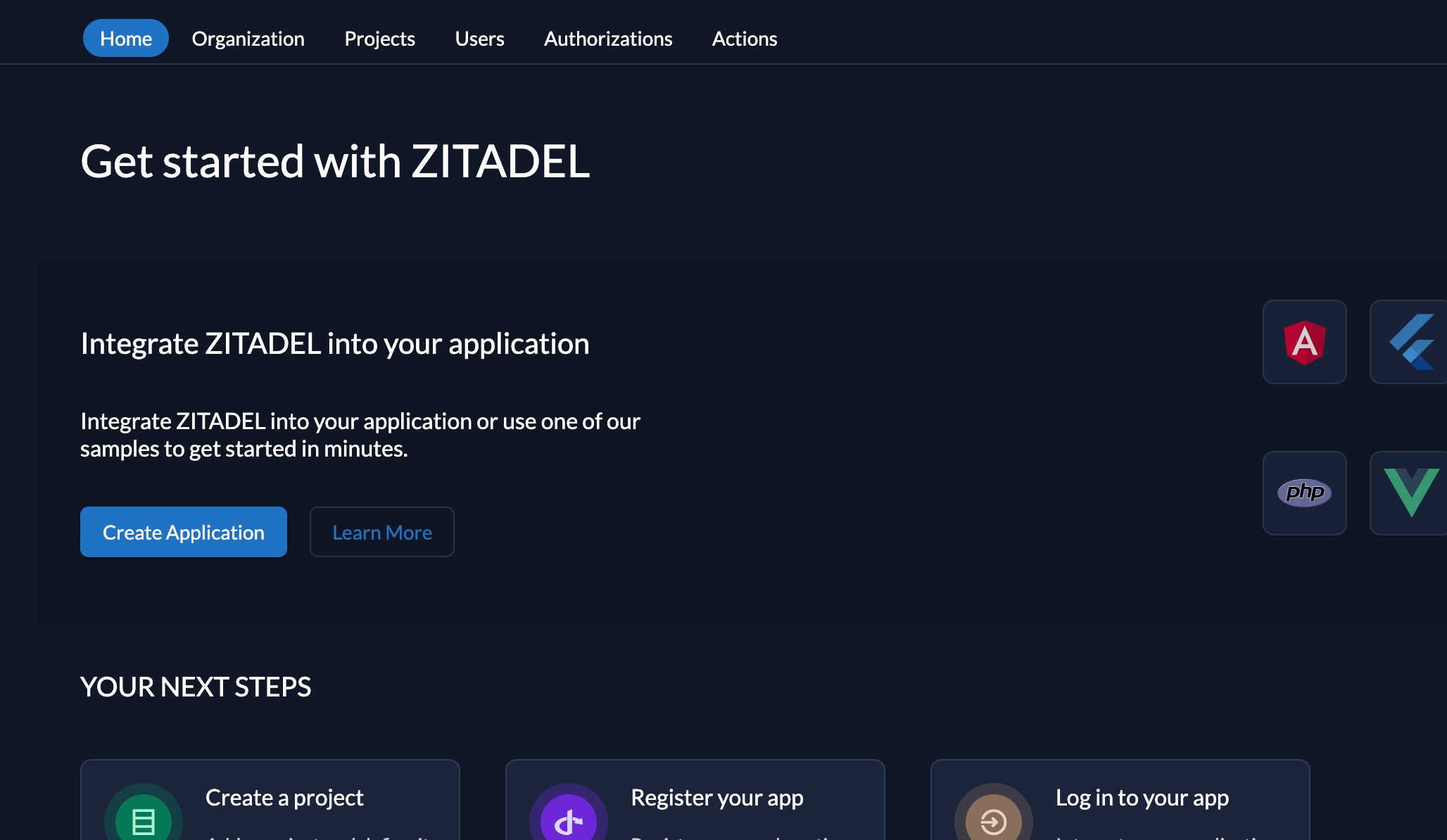 Create app in homepage